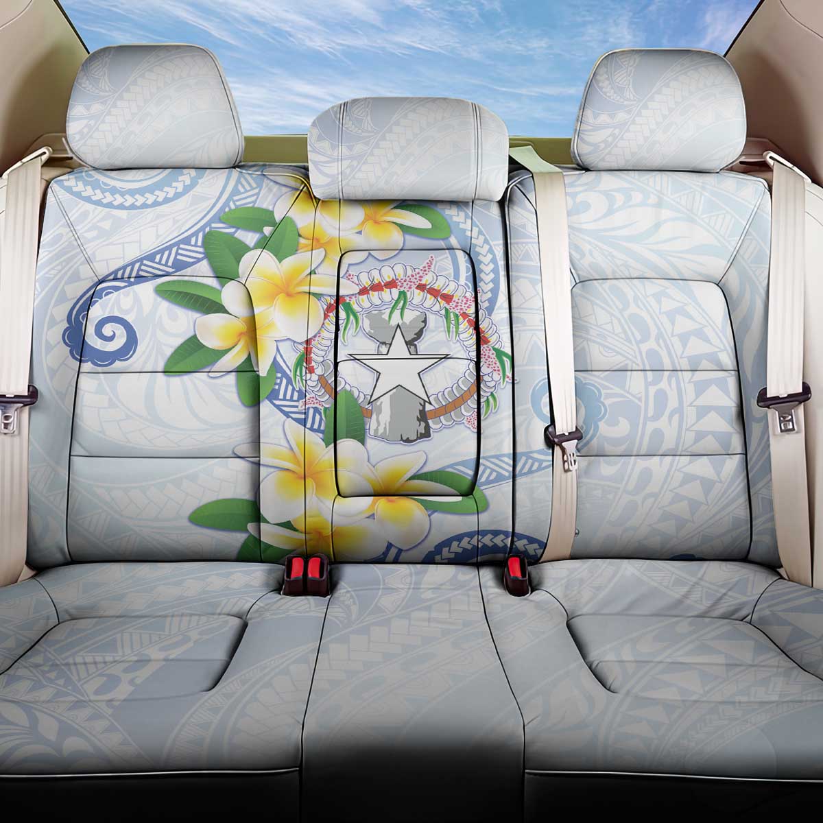 Northern Mariana Islands Chamorro Back Car Seat Cover Plumeria Curves Style White Version