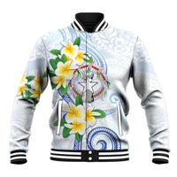 Northern Mariana Islands Chamorro Baseball Jacket Plumeria Curves Style White Version