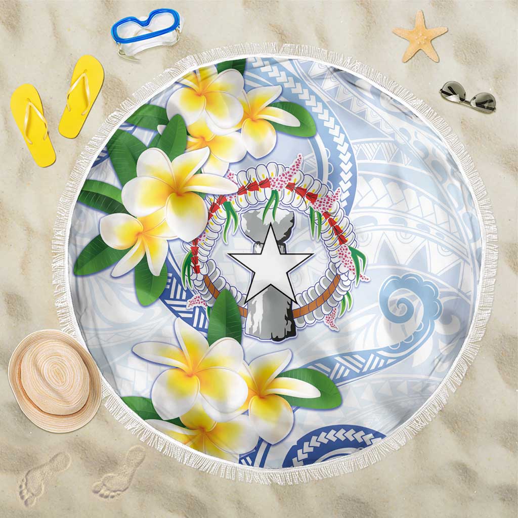 Northern Mariana Islands Chamorro Beach Blanket Plumeria Curves Style White Version LT05 One Size 150cm White - Polynesian Pride
