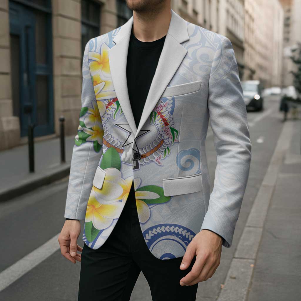 Northern Mariana Islands Chamorro Blazer Plumeria Curves Style White Version