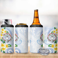 Northern Mariana Islands Chamorro 4 in 1 Can Cooler Tumbler Plumeria Curves Style White Version