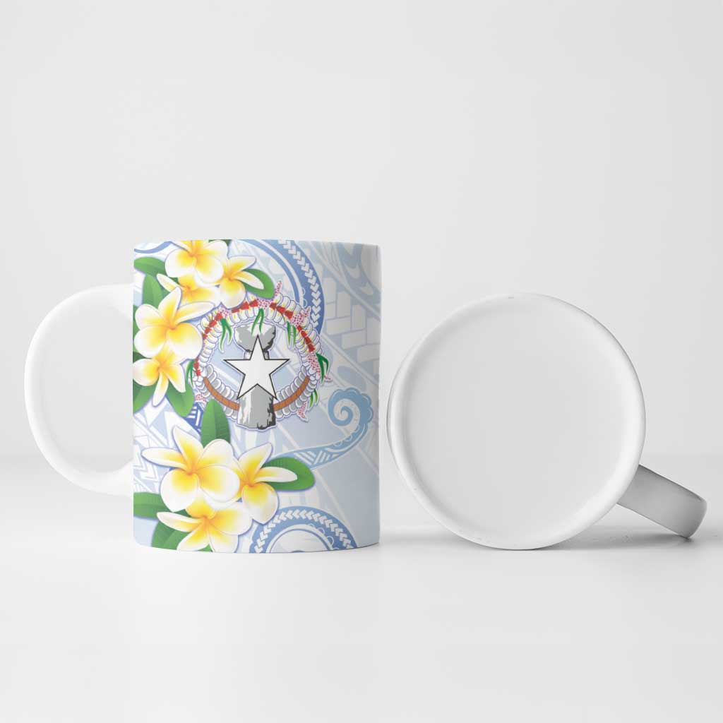 Northern Mariana Islands Chamorro Ceramic Mug Plumeria Curves Style White Version