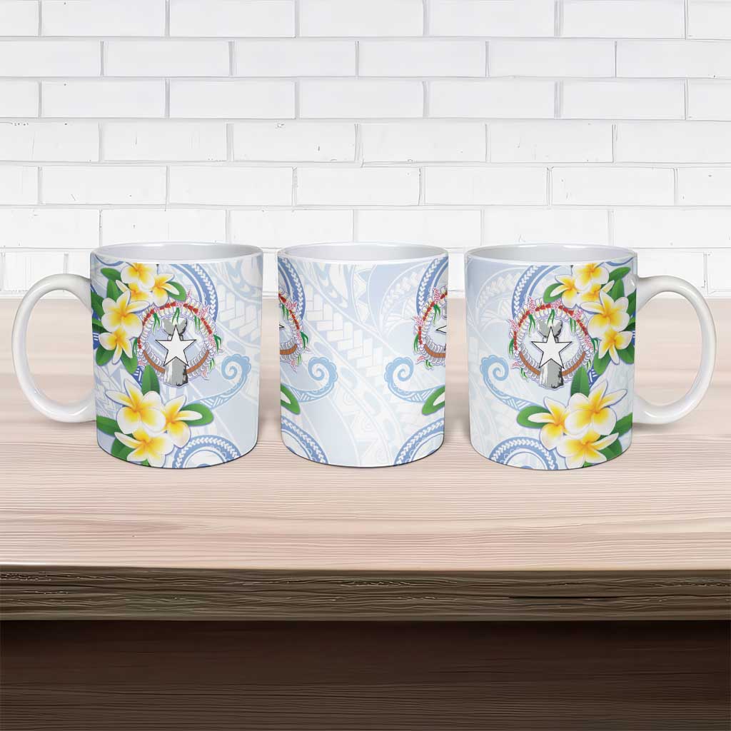 Northern Mariana Islands Chamorro Ceramic Mug Plumeria Curves Style White Version