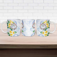 Northern Mariana Islands Chamorro Ceramic Mug Plumeria Curves Style White Version