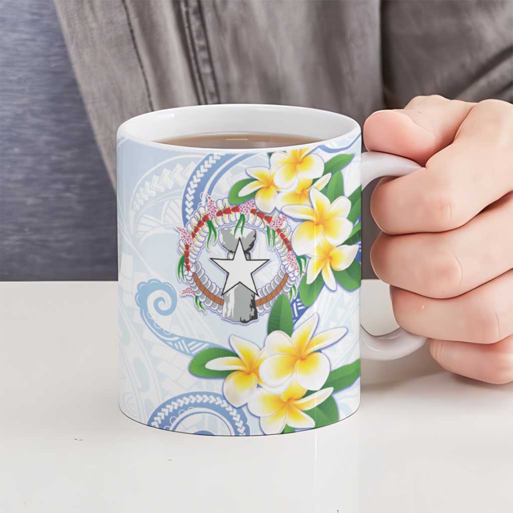 Northern Mariana Islands Chamorro Ceramic Mug Plumeria Curves Style White Version