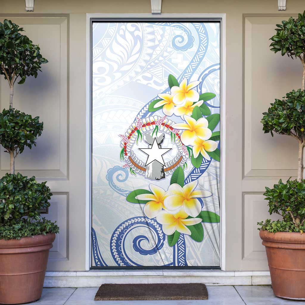 Northern Mariana Islands Chamorro Door Cover Plumeria Curves Style White Version LT05 White - Polynesian Pride