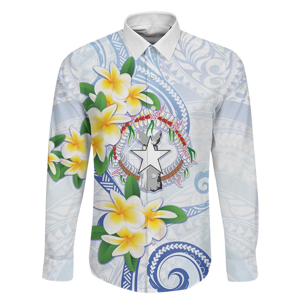 Northern Mariana Islands Chamorro Family Matching Off The Shoulder Long Sleeve Dress and Hawaiian Shirt Plumeria Curves Style White Version LT05 Dad's Shirt - Long Sleeve White - Polynesian Pride