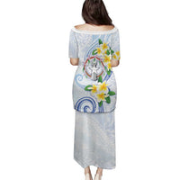 Northern Mariana Islands Chamorro Family Matching Puletasi and Hawaiian Shirt Plumeria Curves Style White Version