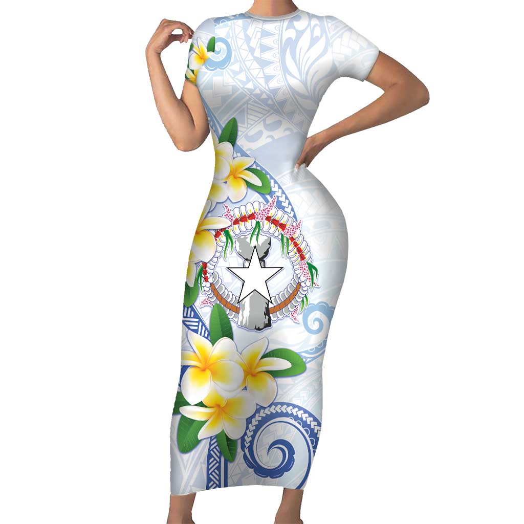 Northern Mariana Islands Chamorro Family Matching Short Sleeve Bodycon Dress and Hawaiian Shirt Plumeria Curves Style White Version LT05 Mom's Dress White - Polynesian Pride