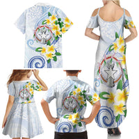Northern Mariana Islands Chamorro Family Matching Summer Maxi Dress and Hawaiian Shirt Plumeria Curves Style White Version LT05 - Polynesian Pride