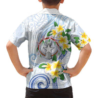 Northern Mariana Islands Chamorro Family Matching Tank Maxi Dress and Hawaiian Shirt Plumeria Curves Style White Version LT05 - Polynesian Pride