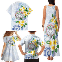 Northern Mariana Islands Chamorro Family Matching Tank Maxi Dress and Hawaiian Shirt Plumeria Curves Style White Version LT05 - Polynesian Pride