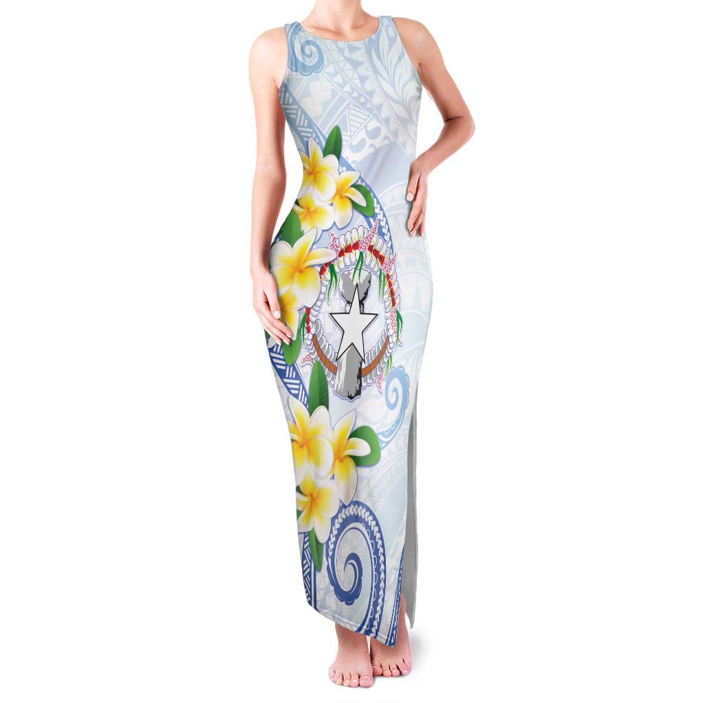 Northern Mariana Islands Chamorro Family Matching Tank Maxi Dress and Hawaiian Shirt Plumeria Curves Style White Version LT05 Mom's Dress White - Polynesian Pride