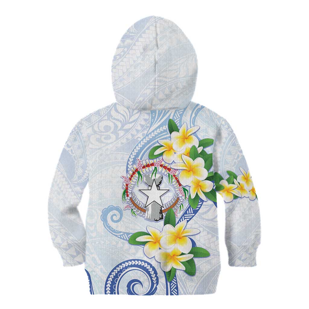 Northern Mariana Islands Chamorro Kid Hoodie Plumeria Curves Style White Version