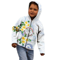Northern Mariana Islands Chamorro Kid Hoodie Plumeria Curves Style White Version
