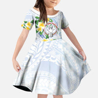 Northern Mariana Islands Chamorro Kid Short Sleeve Dress Plumeria Curves Style White Version