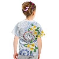 Northern Mariana Islands Chamorro Kid T Shirt Plumeria Curves Style White Version