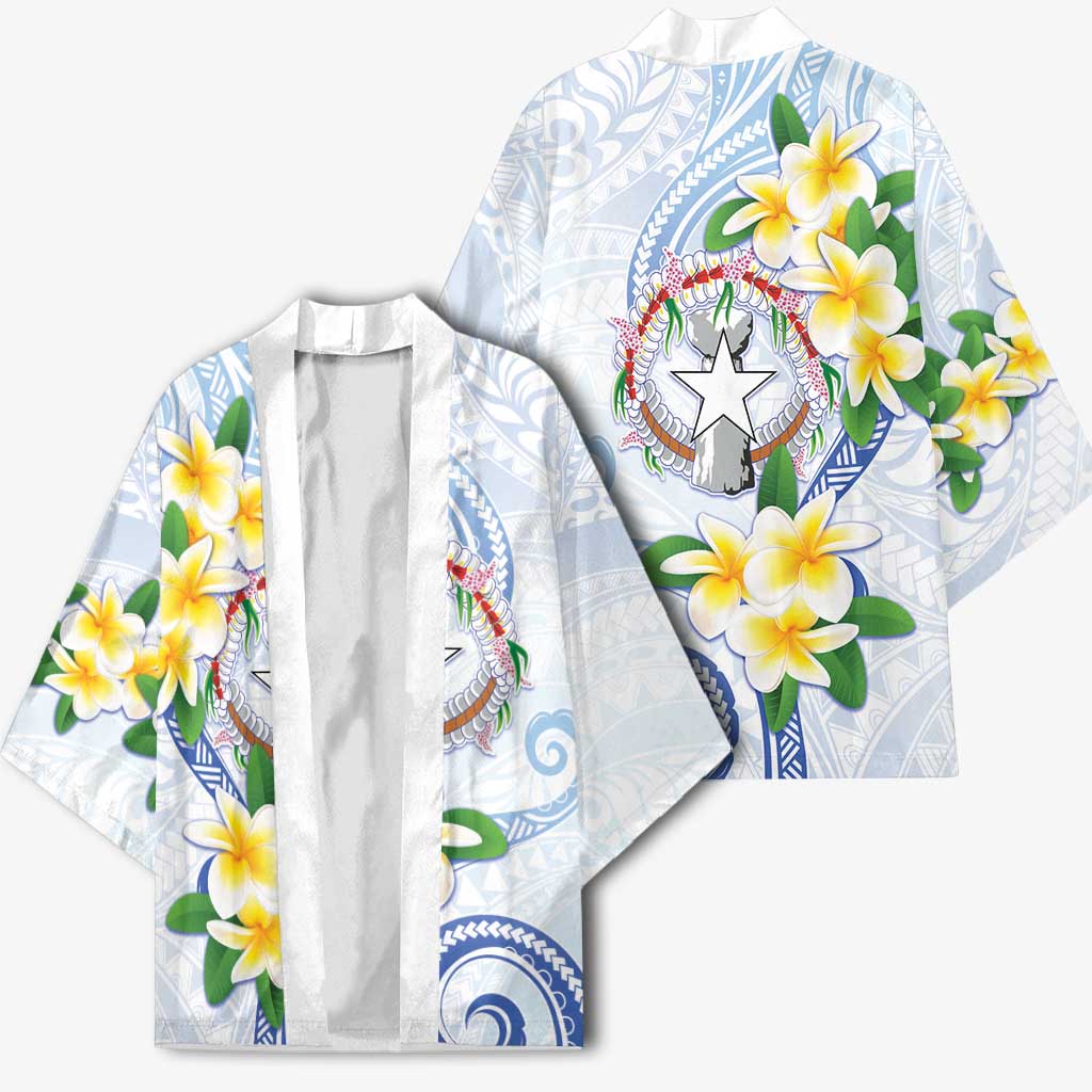 Northern Mariana Islands Chamorro Kimono Plumeria Curves Style White Version