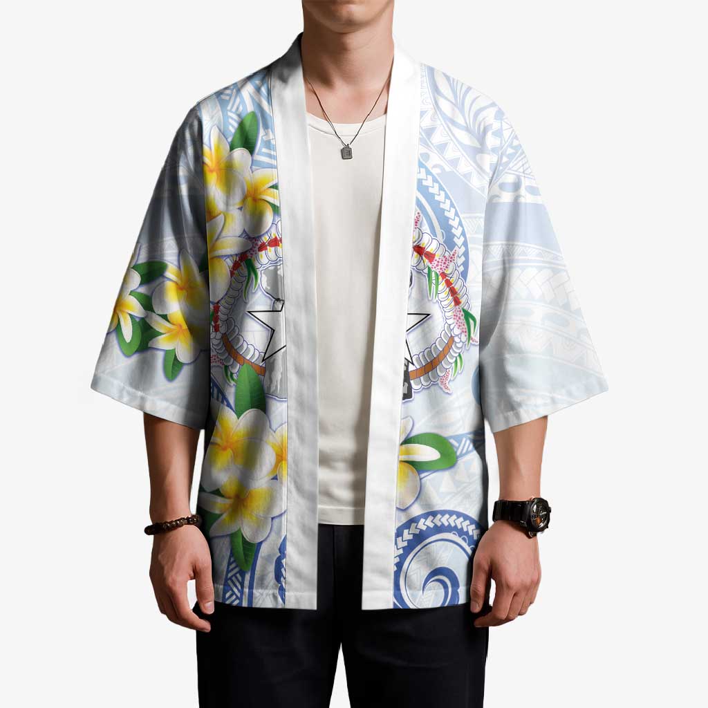 Northern Mariana Islands Chamorro Kimono Plumeria Curves Style White Version