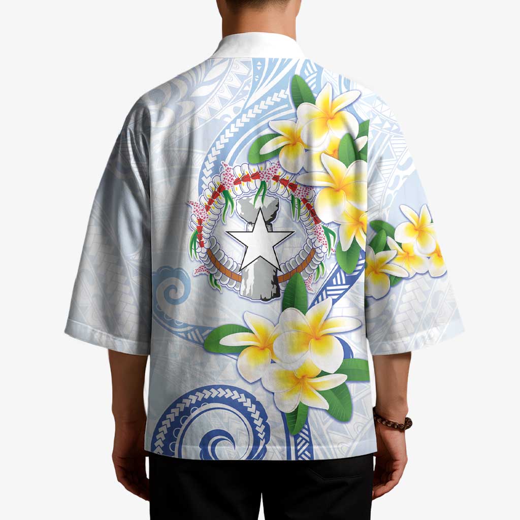 Northern Mariana Islands Chamorro Kimono Plumeria Curves Style White Version