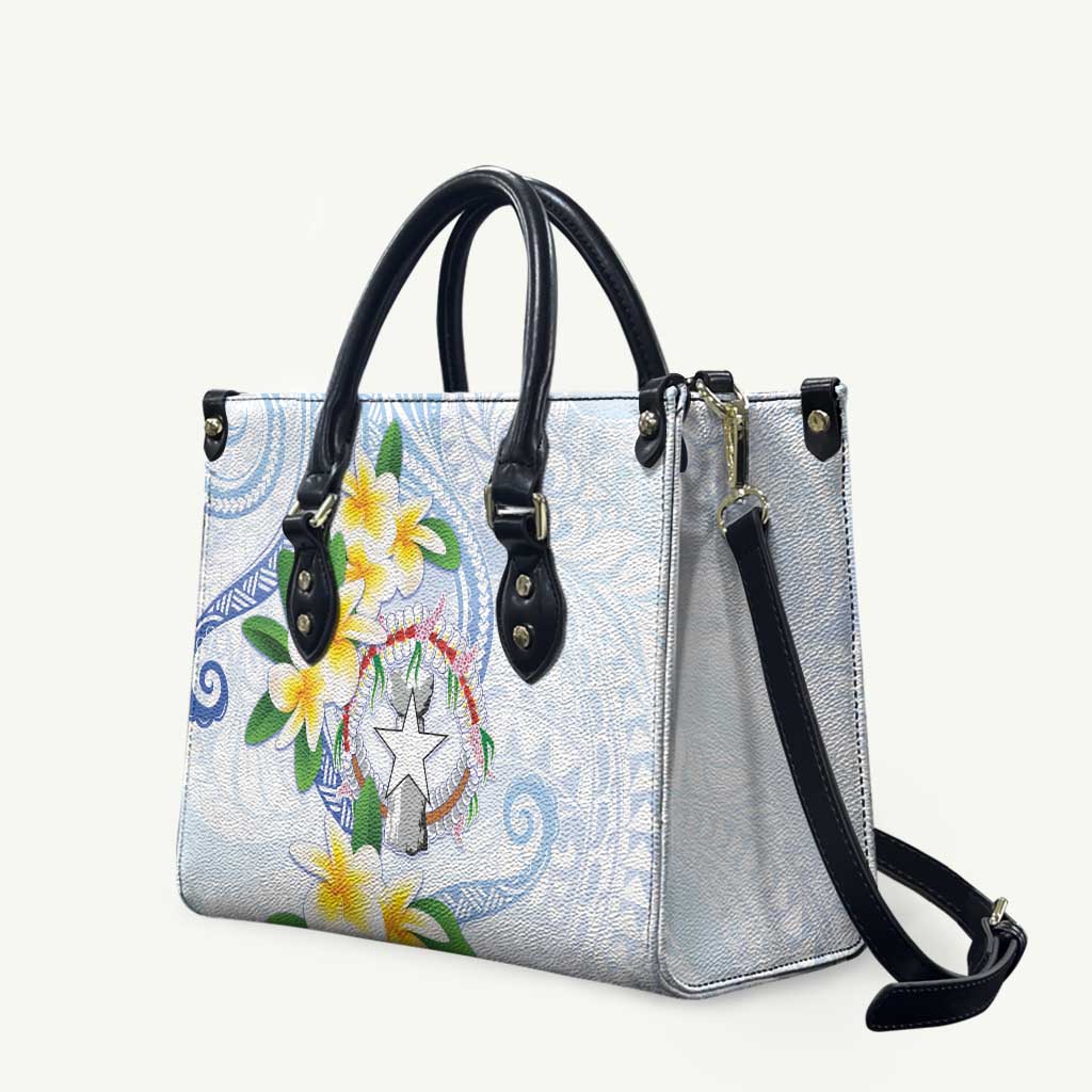 Northern Mariana Islands Chamorro Leather Bag Plumeria Curves Style White Version