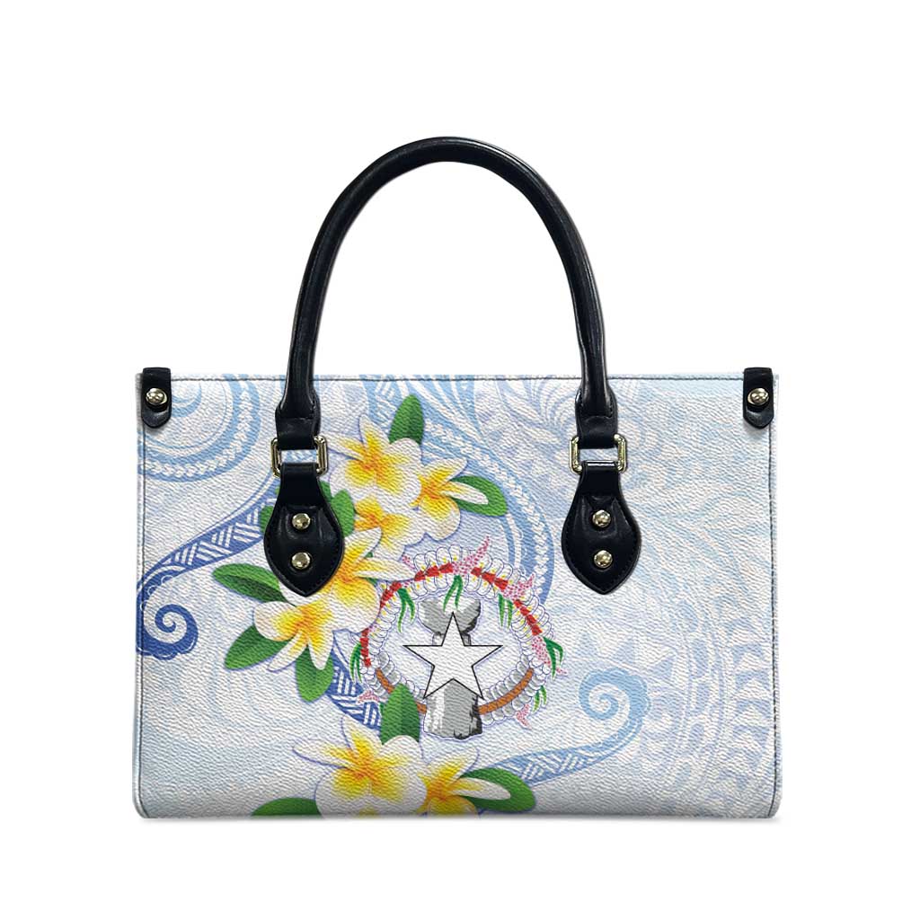 Northern Mariana Islands Chamorro Leather Bag Plumeria Curves Style White Version