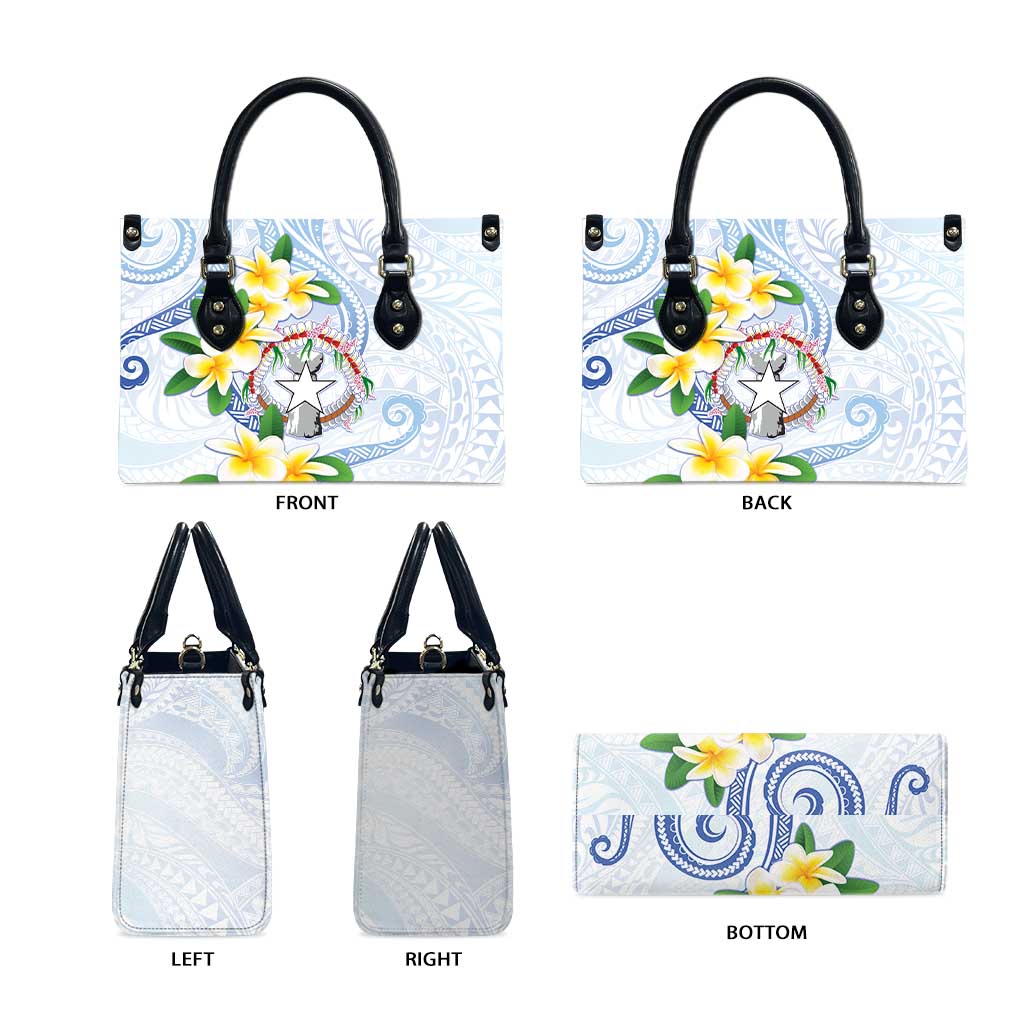 Northern Mariana Islands Chamorro Leather Bag Plumeria Curves Style White Version