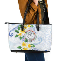 Northern Mariana Islands Chamorro Leather Tote Bag Plumeria Curves Style White Version