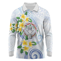 Northern Mariana Islands Chamorro Long Sleeve Polo Shirt Plumeria Curves Style White Version