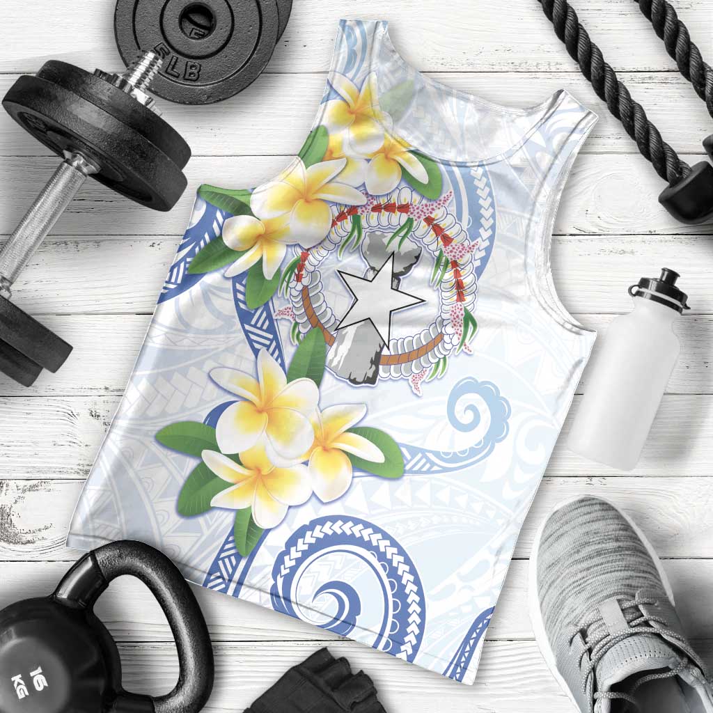 Northern Mariana Islands Chamorro Men Tank Top Plumeria Curves Style White Version