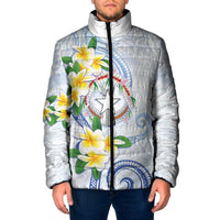 Northern Mariana Islands Chamorro Padded Jacket Plumeria Curves Style White Version