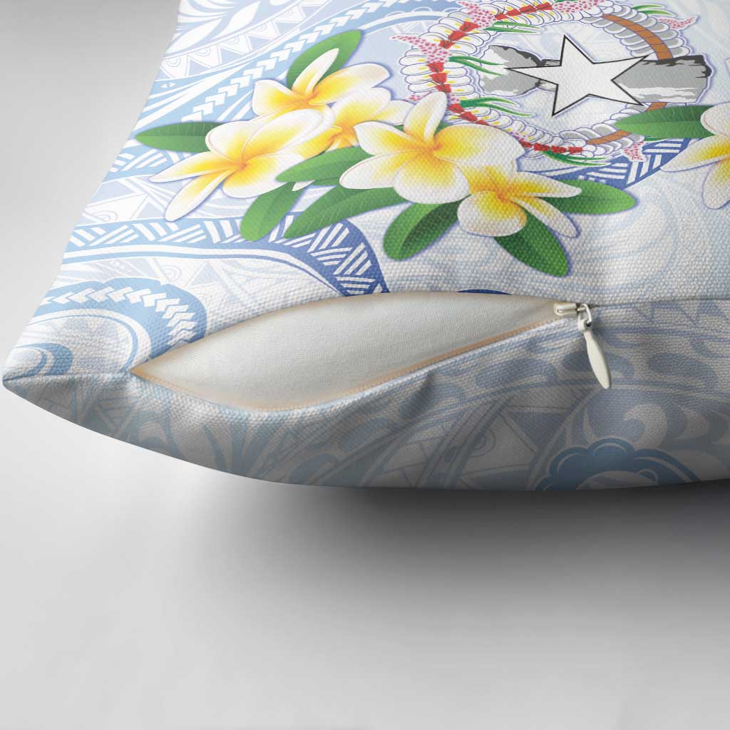 Northern Mariana Islands Chamorro Pillow Cover Plumeria Curves Style White Version