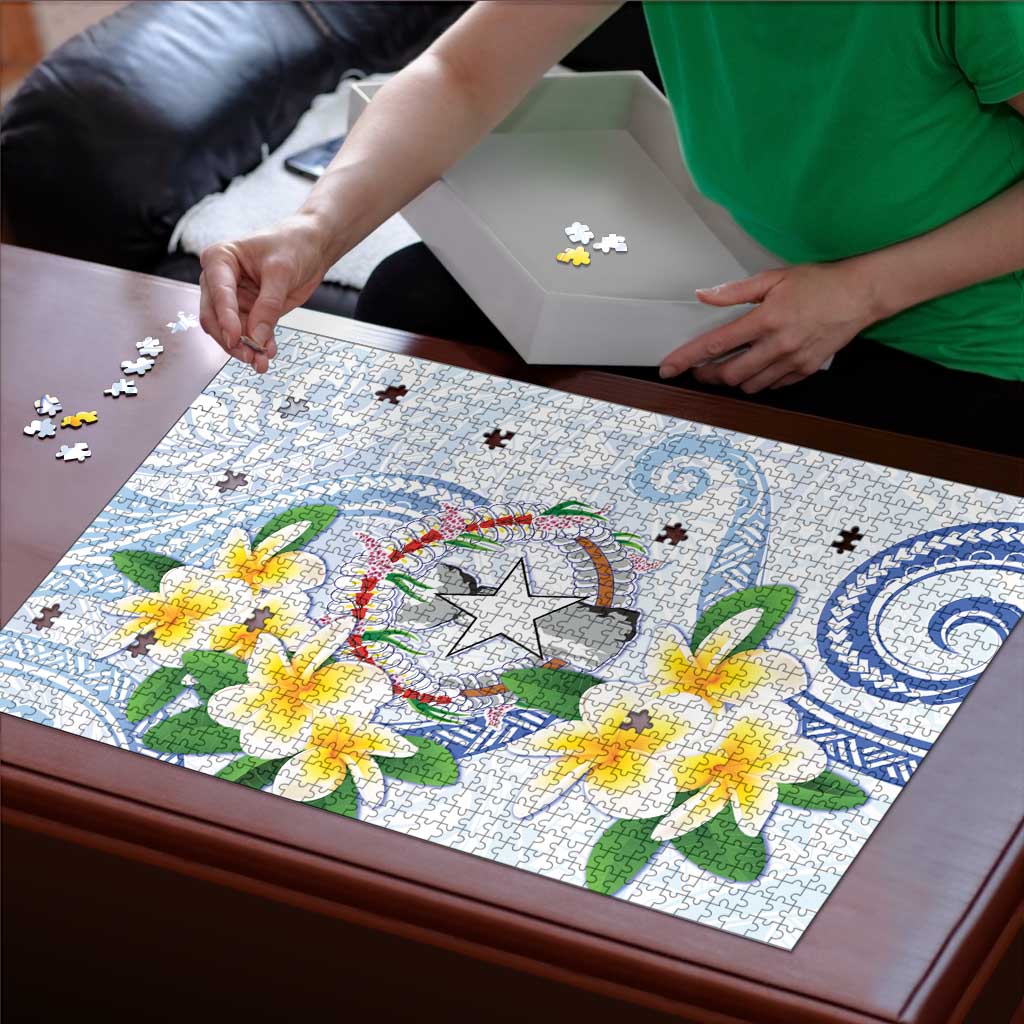 Northern Mariana Islands Chamorro Puzzle Plumeria Curves Style White Version
