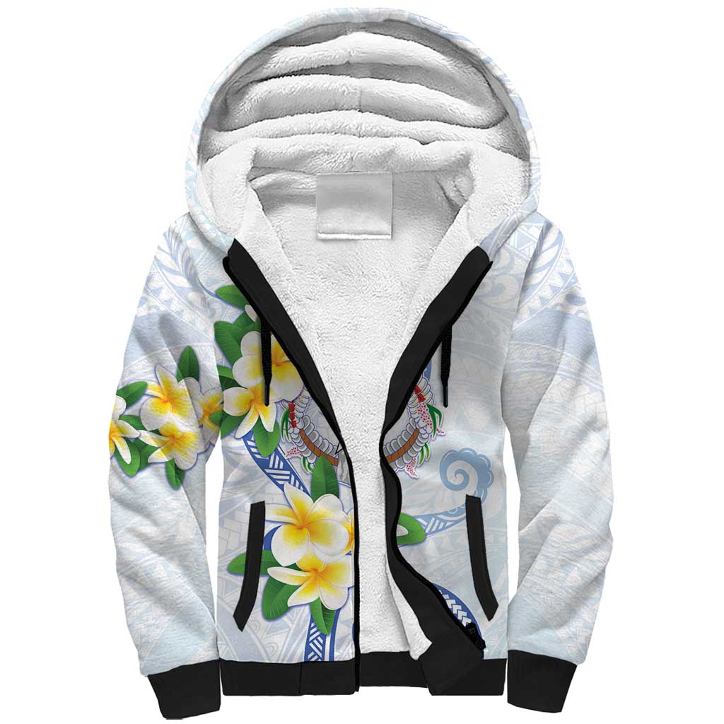 Northern Mariana Islands Chamorro Sherpa Hoodie Plumeria Curves Style White Version LT05 Unisex White - Polynesian Pride
