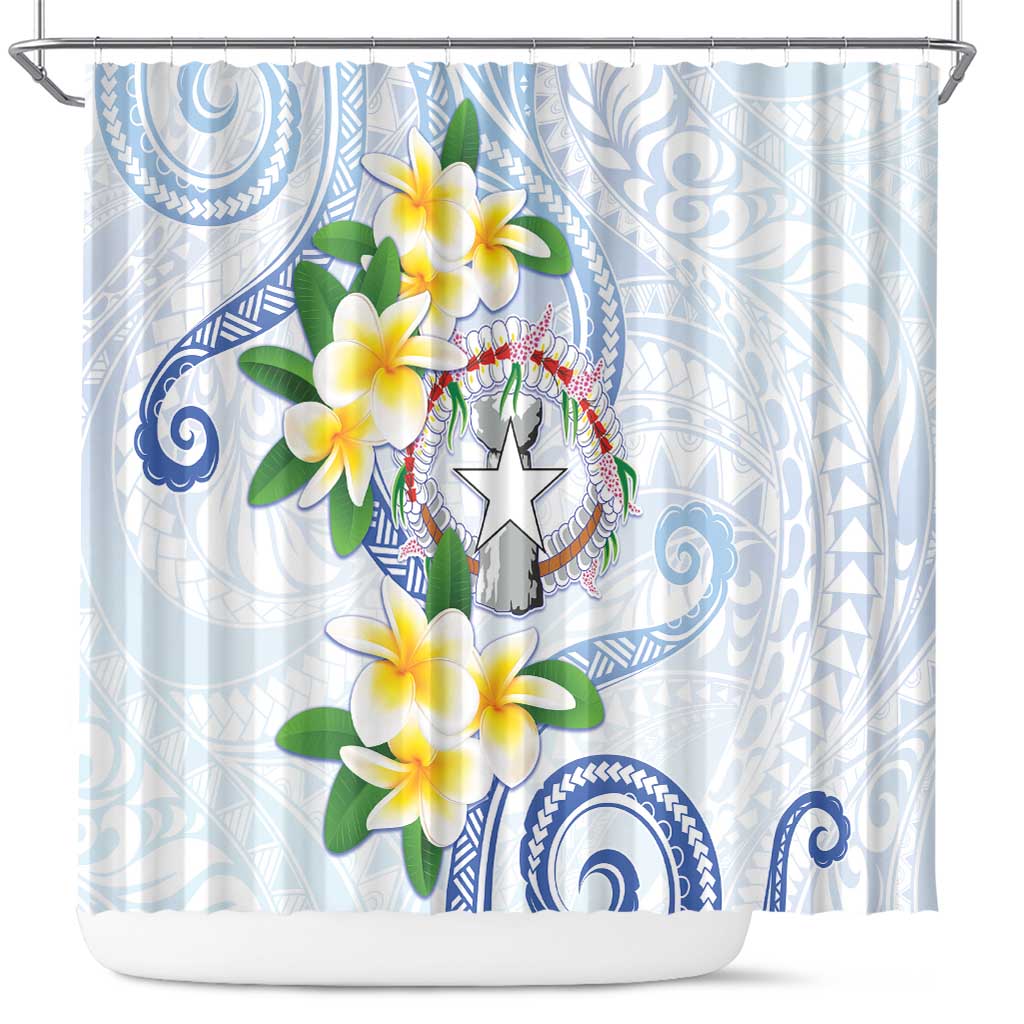 Northern Mariana Islands Chamorro Shower Curtain Plumeria Curves Style White Version