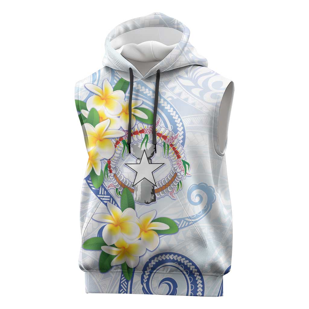 Northern Mariana Islands Chamorro Sleeveless Hoodie Plumeria Curves Style White Version LT05 White - Polynesian Pride