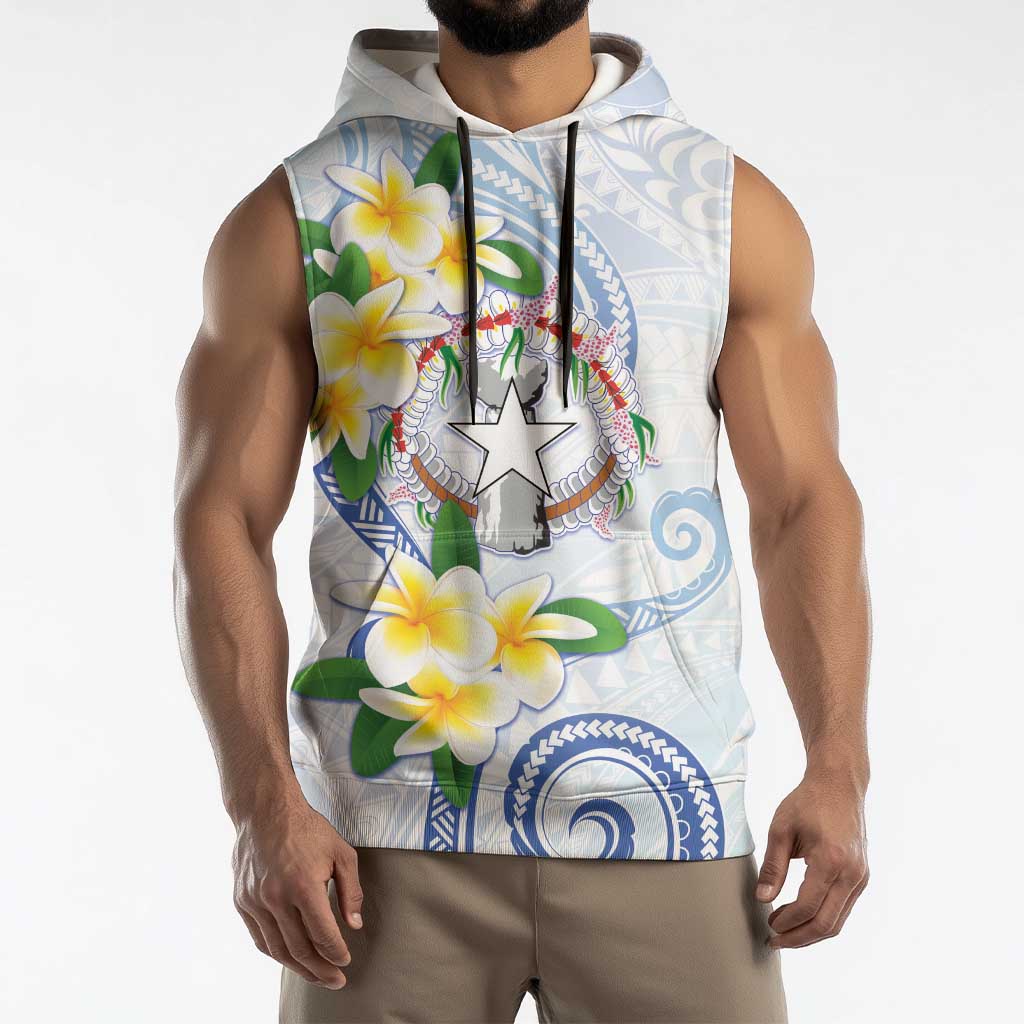 Northern Mariana Islands Chamorro Sleeveless Hoodie Plumeria Curves Style White Version
