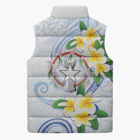 Northern Mariana Islands Chamorro Sleeveless Puffer Jacket Plumeria Curves Style White Version