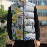 Northern Mariana Islands Chamorro Sleeveless Puffer Jacket Plumeria Curves Style White Version