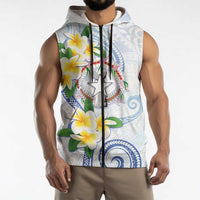 Northern Mariana Islands Chamorro Sleeveless Zip Hoodie Plumeria Curves Style White Version