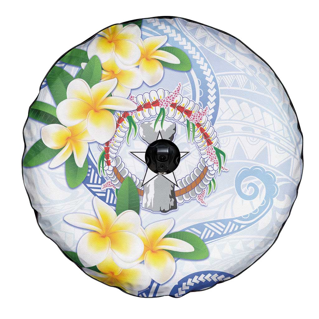 Northern Mariana Islands Chamorro Spare Tire Cover Plumeria Curves Style White Version