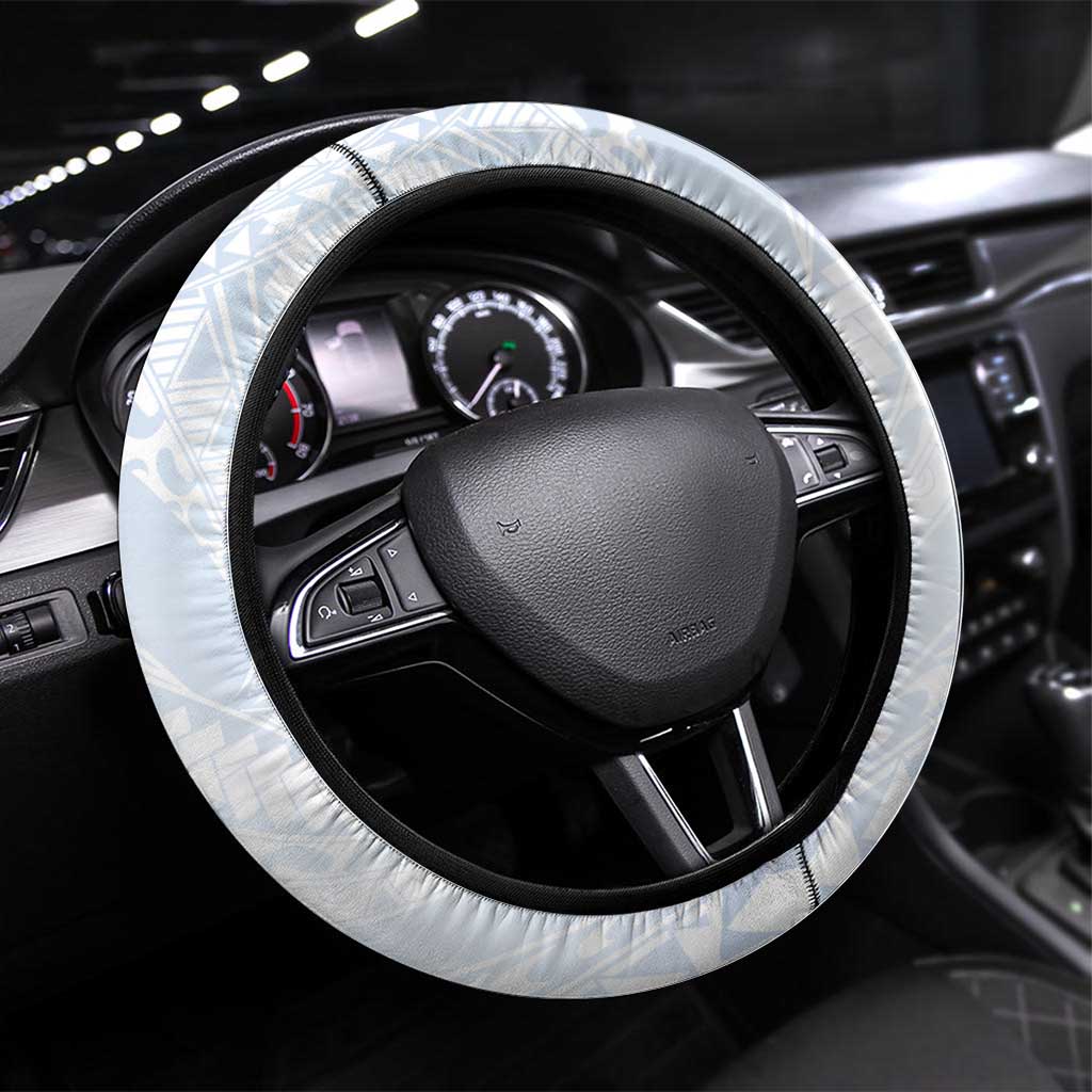 Northern Mariana Islands Chamorro Steering Wheel Cover Plumeria Curves Style White Version LT05 Universal Fit White - Polynesian Pride