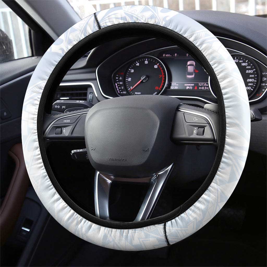 Northern Mariana Islands Chamorro Steering Wheel Cover Plumeria Curves Style White Version