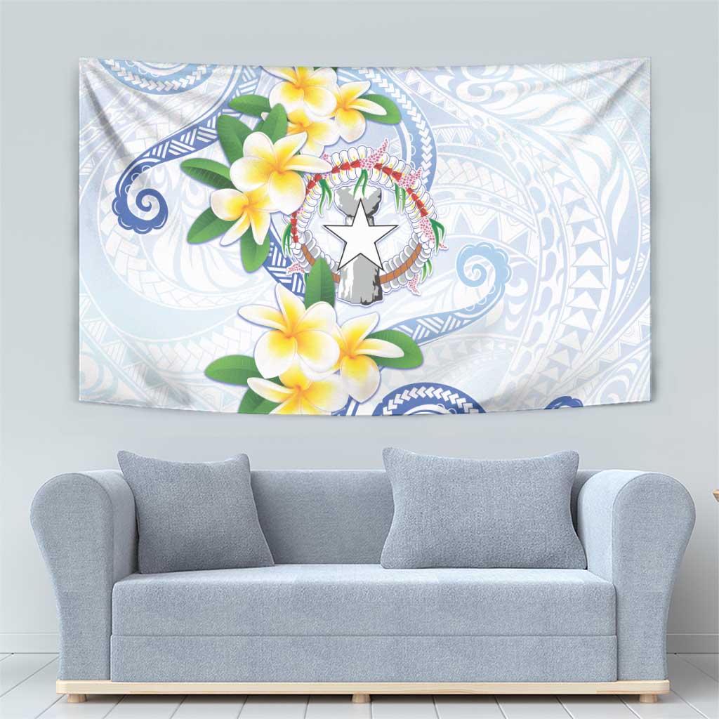 Northern Mariana Islands Chamorro Tapestry Plumeria Curves Style White Version