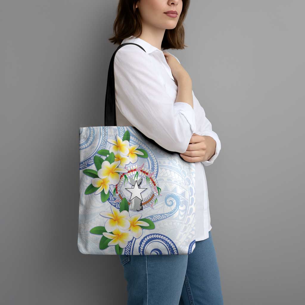 Northern Mariana Islands Chamorro Tote Bag Plumeria Curves Style White Version