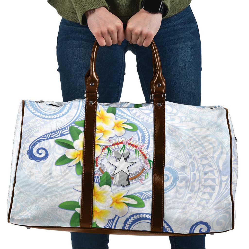 Northern Mariana Islands Chamorro Travel Bag Plumeria Curves Style White Version LT05 White - Polynesian Pride