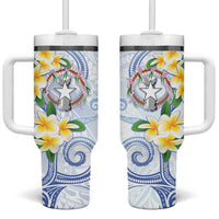 Northern Mariana Islands Chamorro Tumbler With Handle Plumeria Curves Style White Version