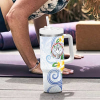 Northern Mariana Islands Chamorro Tumbler With Handle Plumeria Curves Style White Version