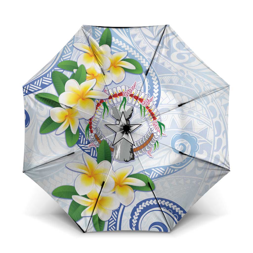 Northern Mariana Islands Chamorro Umbrella Plumeria Curves Style White Version