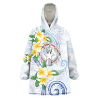 Northern Mariana Islands Chamorro Wearable Blanket Hoodie Plumeria Curves Style White Version